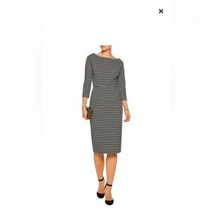 Lela Rose Black and White Printed Long-Sleeve Sheath Dress